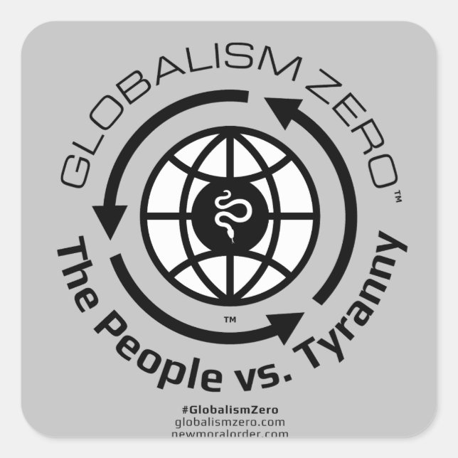 Globalism Zero™ Black Circle with White Globe Logo Square Sticker (Front)