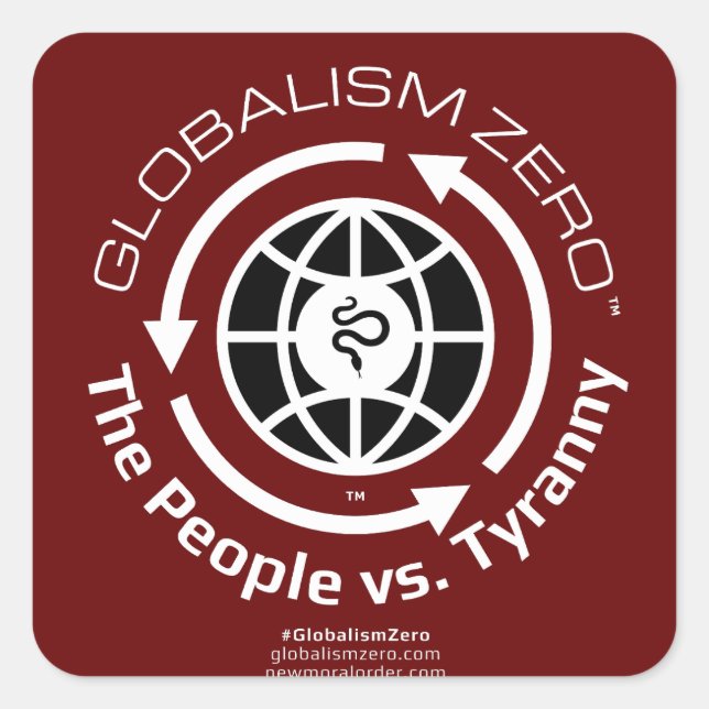 Globalism Zero™ White Circle with Black Globe Logo Square Sticker (Front)