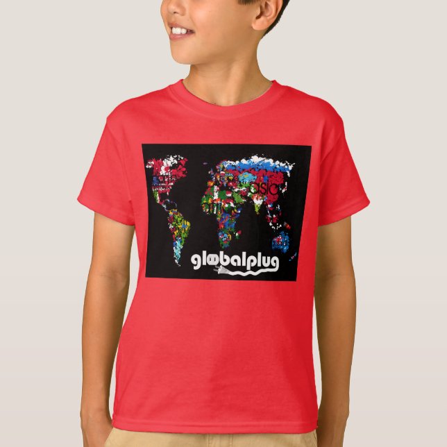 globalplug Kids Red Tee design by Lil Ant (Front)