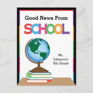 Globe & Books Good News From School Postcard