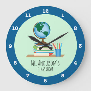 Globe, Books & Pencils for Teacher Personalised Large Clock