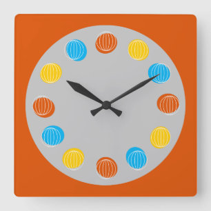 Globe burnt orange square wall clock
