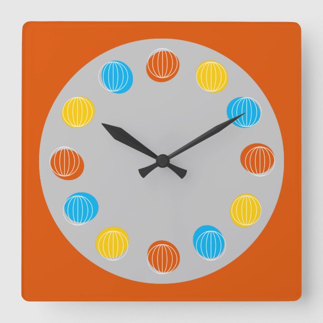 Globe burnt orange square wall clock (Front)
