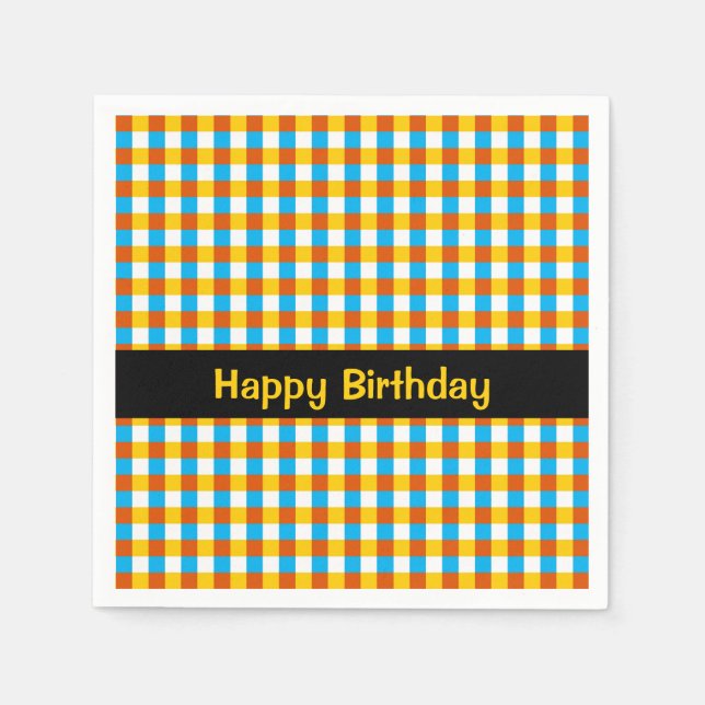 Globe Check Birthday paper napkin (Front)