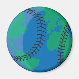 globe earth worldwide baseball magnet