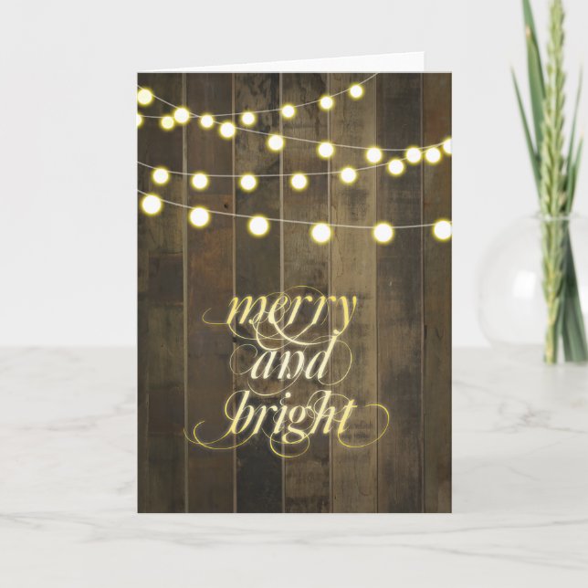 Globe Hanging String Lights Merry and Bright Holiday Card (Front)