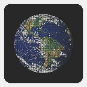 globe in dots square sticker