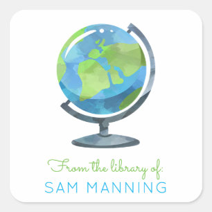 Globe Library Bookplate Square Sticker