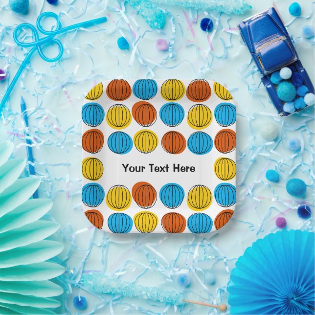 Globe Multi Text paper plate square (Party)