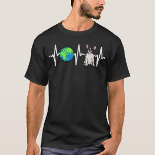 Globe Planet Earth French Bulldog Heartbeat Dog Lo T-Shirt
