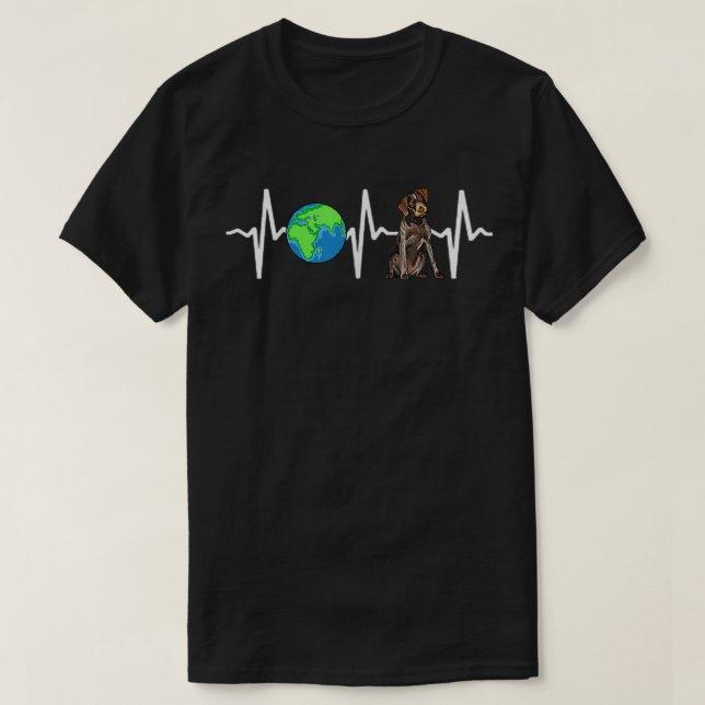 Globe Planet Earth German Wirehaired Pointer Heart T-Shirt (Design Front)