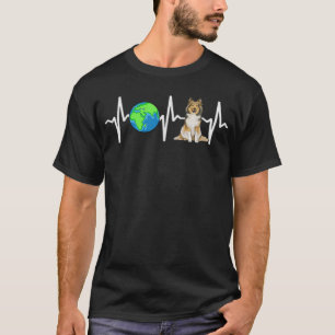 Globe Planet Earth Shetland Sheepdog Heartbeat Dog T-Shirt