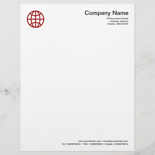 Globe Symbol - Ruby Red Letterhead Template (Front)