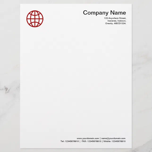 Globe Symbol - Ruby Red Letterhead Template | Zazzle