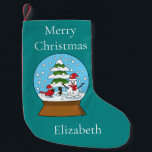 Globe w Cardinal Snowman & Pine Tree | Personalise Small Christmas Stocking<br><div class="desc">An illustration of a snow globe that features a very cute snowy mountain landscape with red cardinal wearing a red santa hat, snowman wearing a red ribbon and santa hat, and pine trees. This cute cartoon snowdome design is a gift idea for winter and christmas holiday season lovers, bird and...</div>
