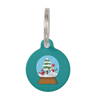Globe w Cardinal Snowman & Pine Tree Personalize Pet Tag