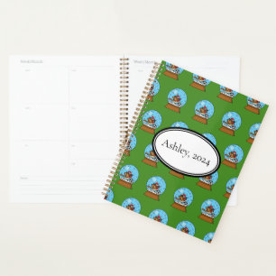 Globe w Cute Sparrow Playing Soccer   Personalise Planner