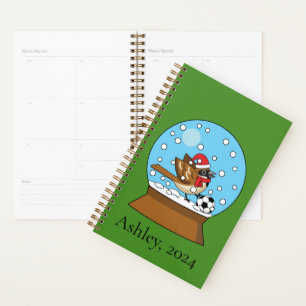 Globe w Cute Sparrow Playing Soccer   Personalise Planner