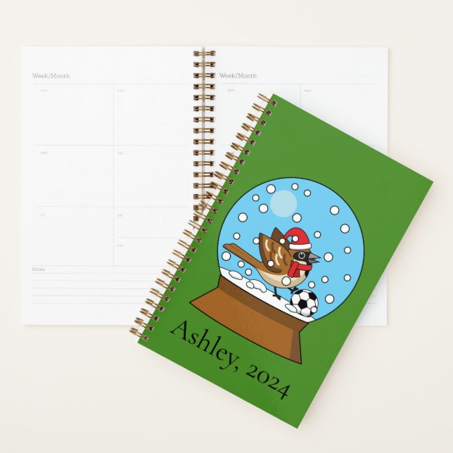 Globe w Cute Sparrow Playing Soccer | Personalise Planner (Display)