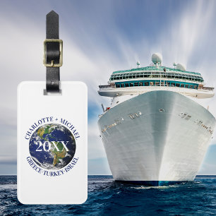Globe world map earth cruise names year luggage tag
