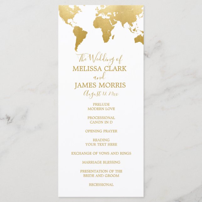 Globetrotter Glam Wedding Ceremony Program (Front)