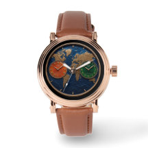 GlobLuxury World Map Watch | Premium Brown Leather
