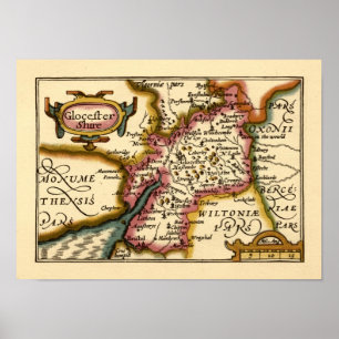 "Glocestershire" Gloucestershire County Map Poster