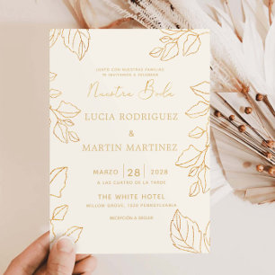 Glod Leaf Cream Spanish Nuestra Boda Invitation