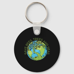 Glol Warming Earth Day Save Bees Trees And Seas Key Ring