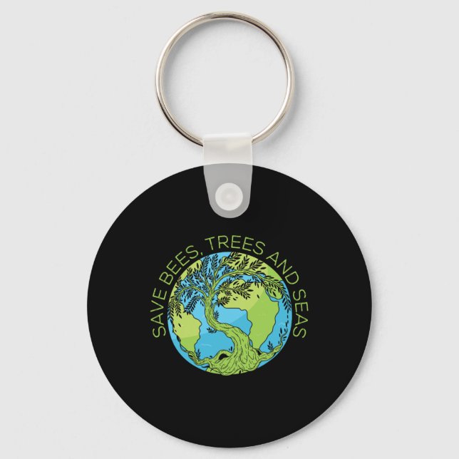 Glol Warming Earth Day Save Bees Trees And Seas  Key Ring (Front)