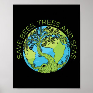 Glol Warming Earth Day Save Bees Trees And Seas Poster