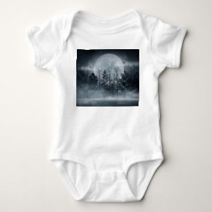 Gloomy Dark Forest: Moonlit Scene Baby Bodysuit