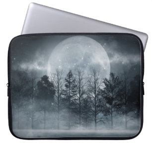 Gloomy Dark Forest: Moonlit Scene Laptop Sleeve