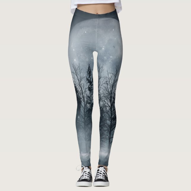 Gloomy Dark Forest: Moonlit Scene Leggings (Front)