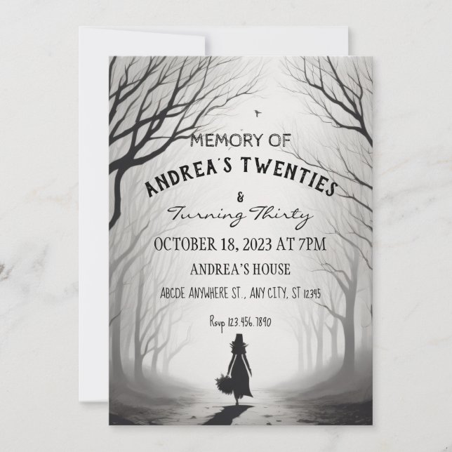 Gloomy foggy girl forest birthday halloween invitation (Front)