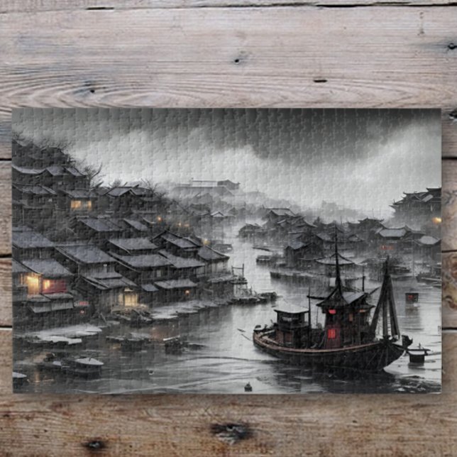 Gloomy skies over a Chinese fishing village Jigsaw Puzzle (Creator Uploaded)