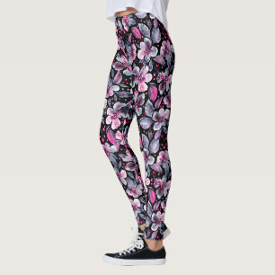 Gloria Legging-Black,Grey & Pink Watercolor Floral Leggings