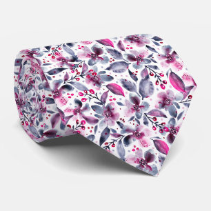 Gloria White,Grey & Pink Watercolor Floral Tie