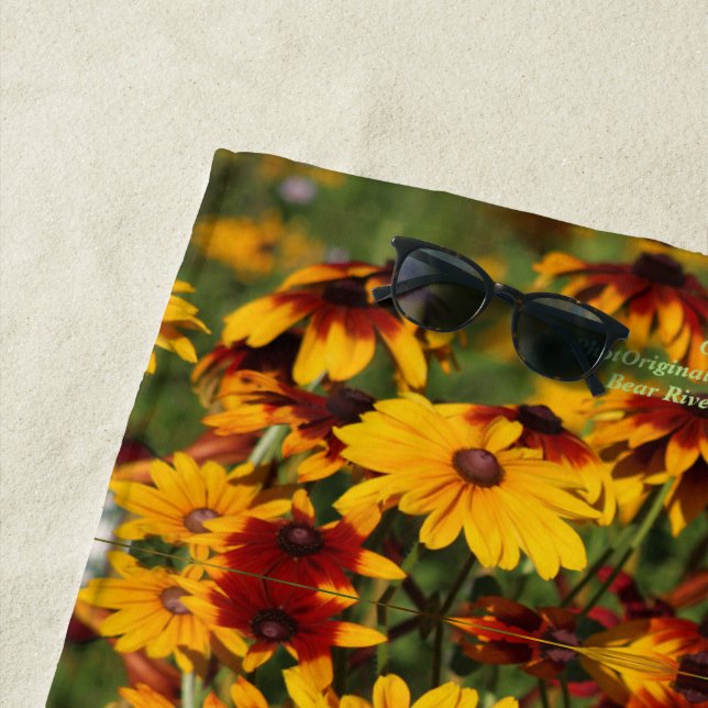 Gloriosa Daisies, Large Pattern Beach Towel (In Situ)