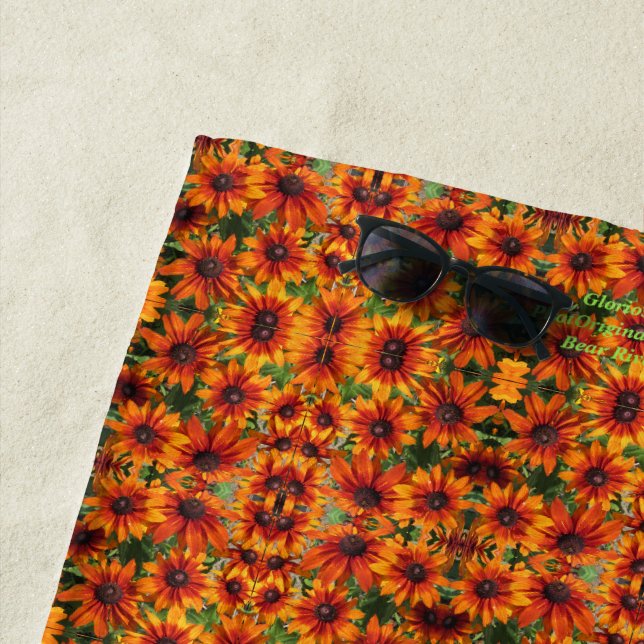 Gloriosa Daisies Rustic Colours, Medium Pattern Beach Towel (In Situ)