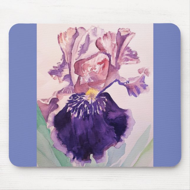 Glorioues Purple Iris Watercolor Painting Mouse Pad (Front)