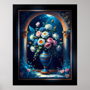 Glorious Floral Bouquet Under A Moonlit Sky Poster