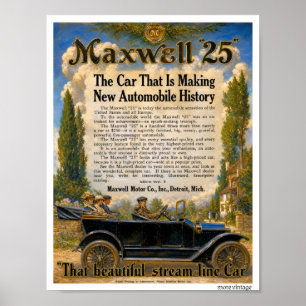 glorious FULL COLOR auto advertising MAXWELL c1925 Poster