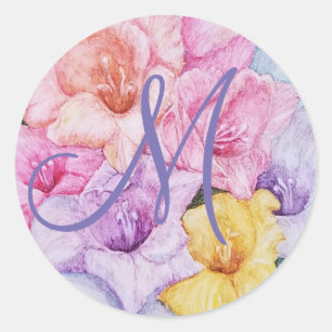 GLORIOUS GLADIOLA FLORAL CLASSIC ROUND STICKER