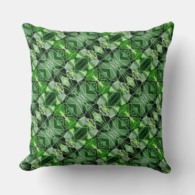 Glorious Green Abstract Pattern Throw Pillow (Front)