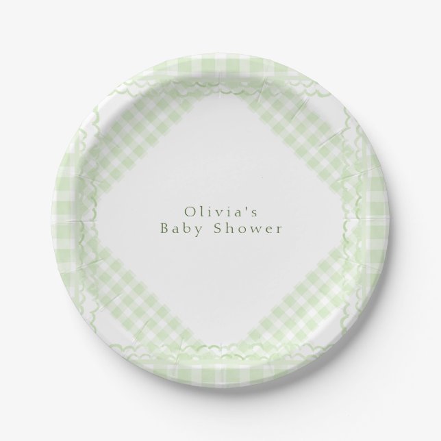 Glorious Green Gingham Paper Plate (Front)