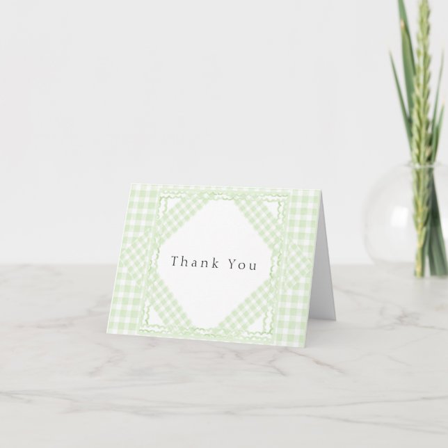 Glorious Green Gingham ThanK You Card (Front)