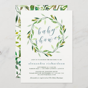 Glorious Greenery Wreath   Baby Shower Invitation