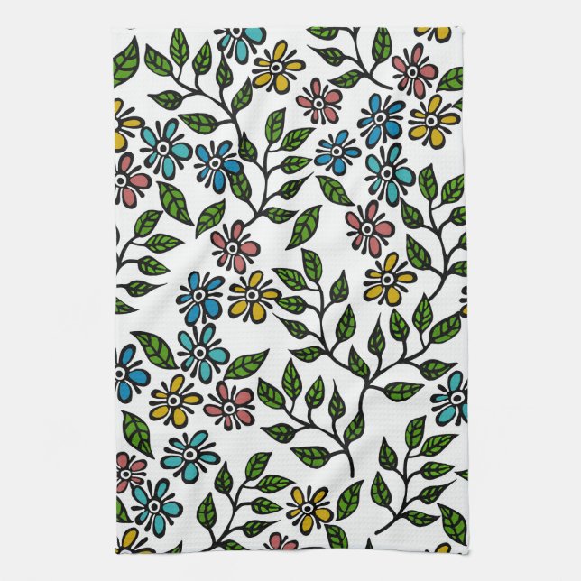 Glorious Multicolor Floral Kitchen Tea Towel (Vertical)