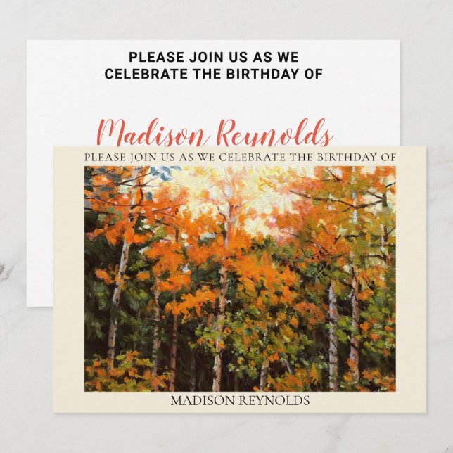 Glorious Orange Yellow Green Aspens Birthday Invitation (Front/Back)